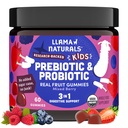 Llama Naturals Crianças Probiótico com Fibra Prebiótica, Vegan, Prebióticos Orgânicos e Probióticos Gummies para Gut Health Support, Toddler verdadeira frutas vitaminas Gummy, Não adicionado cana de açúcar, Berry misto, 60 Ct