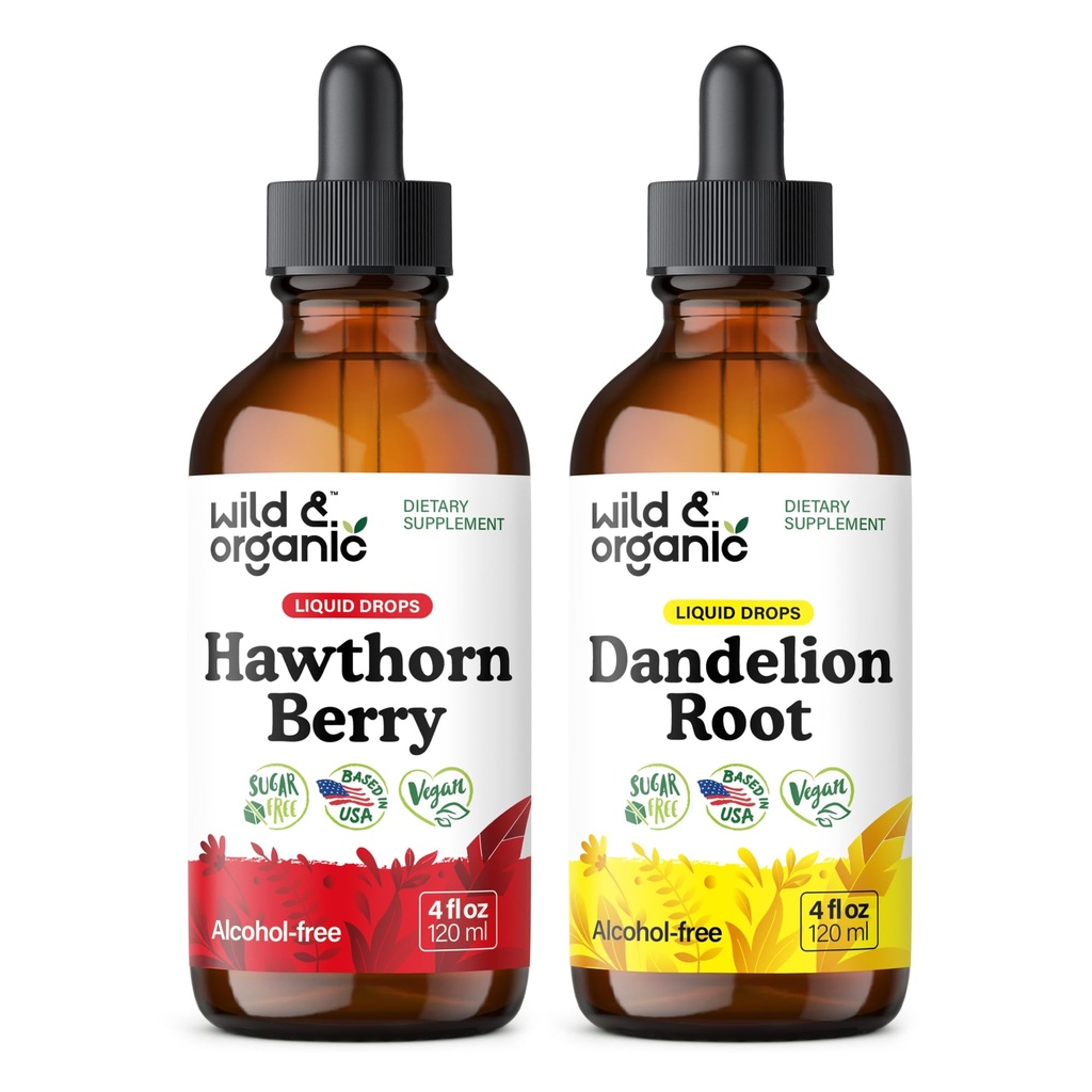 Selvagem e orgânica Hawthorn Berry Tintura 4 fl oz & Dandelion Root Tintura 4 fl oz