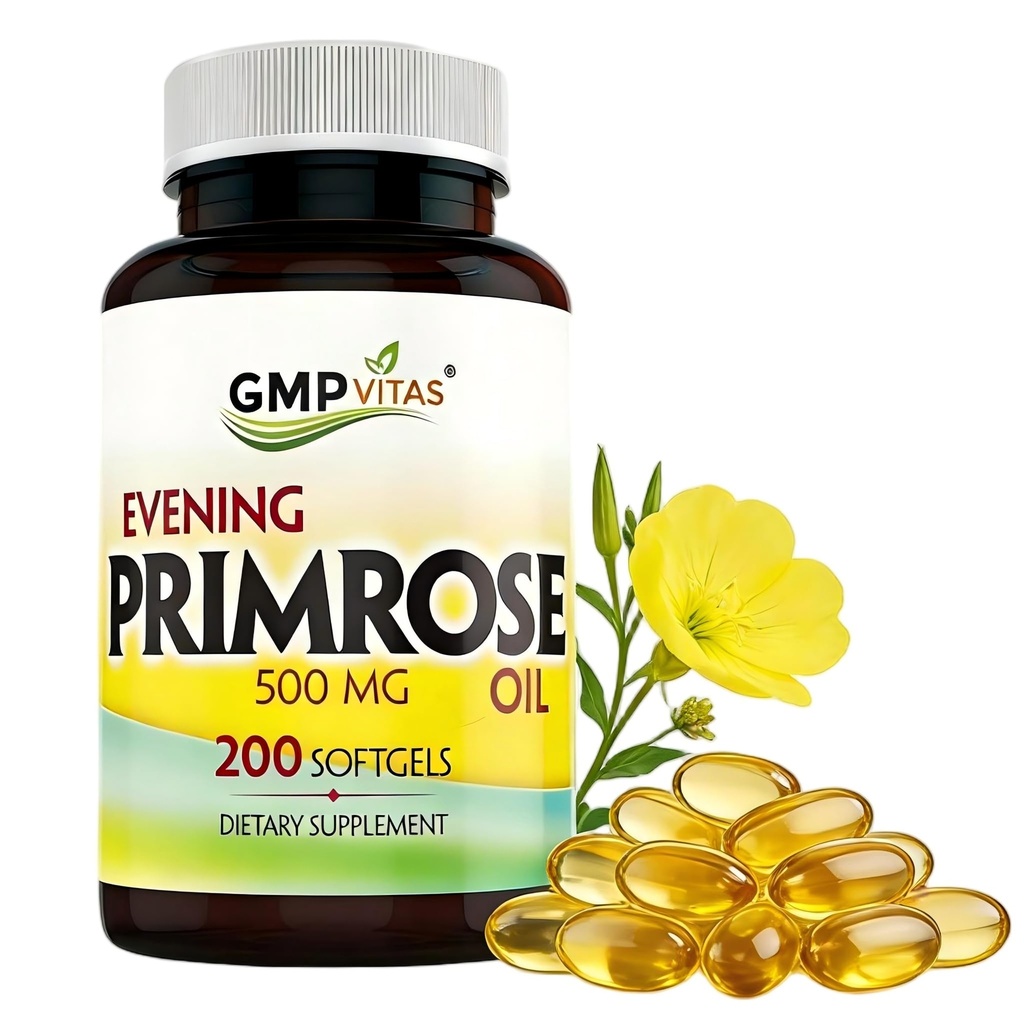 Óleo de Primrose à noite 500mg SoftgelsFold Pressed Softgels com 45mg GLA manter suave-saudável olhar pele Suporta equilíbrio hormonal