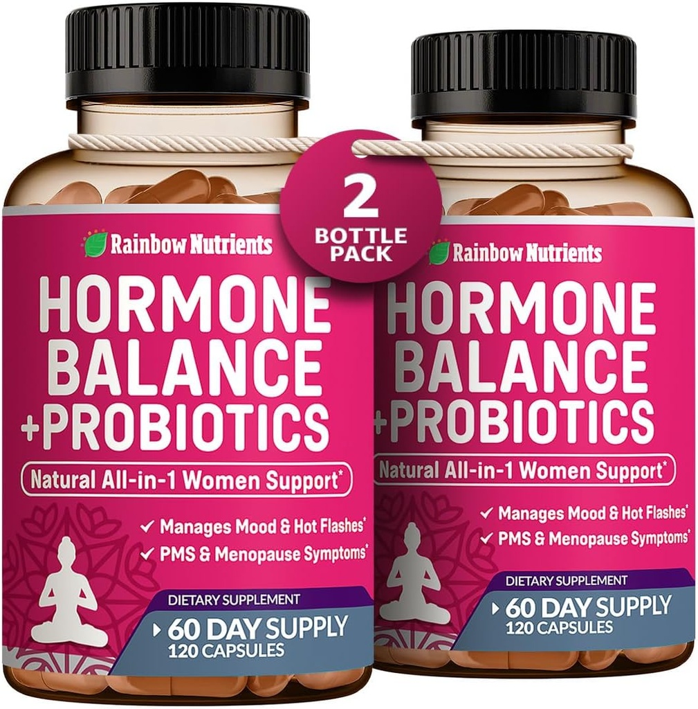 (2 Pack) Equilíbrio Hormônio + Probióticos para Mulheres (3450mg) Alívio Natural para Menopausa, Flashes quentes, PMS, Bloating 4:1 Chasteberry, Dong Quai, Black Cohosh □ Cápsulas Não-GMO240 V