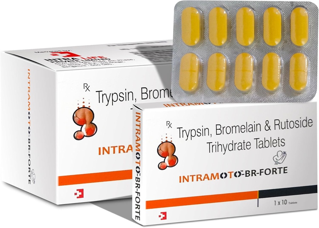 INTRAMOTO-BR-FORTE TABS Trypsina 96mg + Bromelaína 180mg + Rutoside Tri-hidratado 200mg