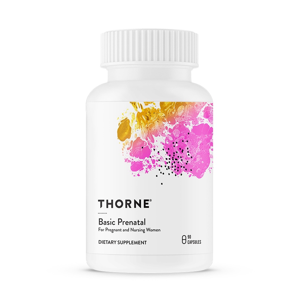 THORNE - Pré-Natal Básico - Folato Bem Pesquisado Multi para Grávidas e Enfermeiras Mulheres Inclui 18 Vitaminas e Minerais, Além de Colina - Glúten, Lacticínios e Sem Soja - 90 Cápsulas - 30 Servimentos
