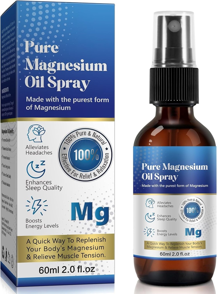 Genéricos 2 Fl Oz Magnesium Oil Spray - Puro & Orgânico - Magnésio de Alta Concentração - Não-GMO, Sem Glúten - Fácil de Absorver (1pc)