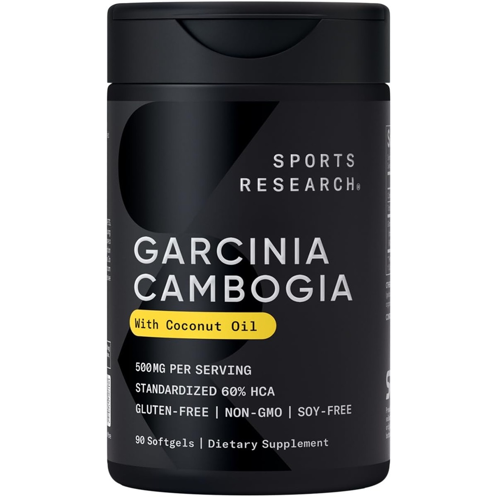 Sports Research Garcinia Cambogia Extract (60% HCA) com Extra Virgin Orgânico Óleo de Coconut (Syth & Gluten Free)