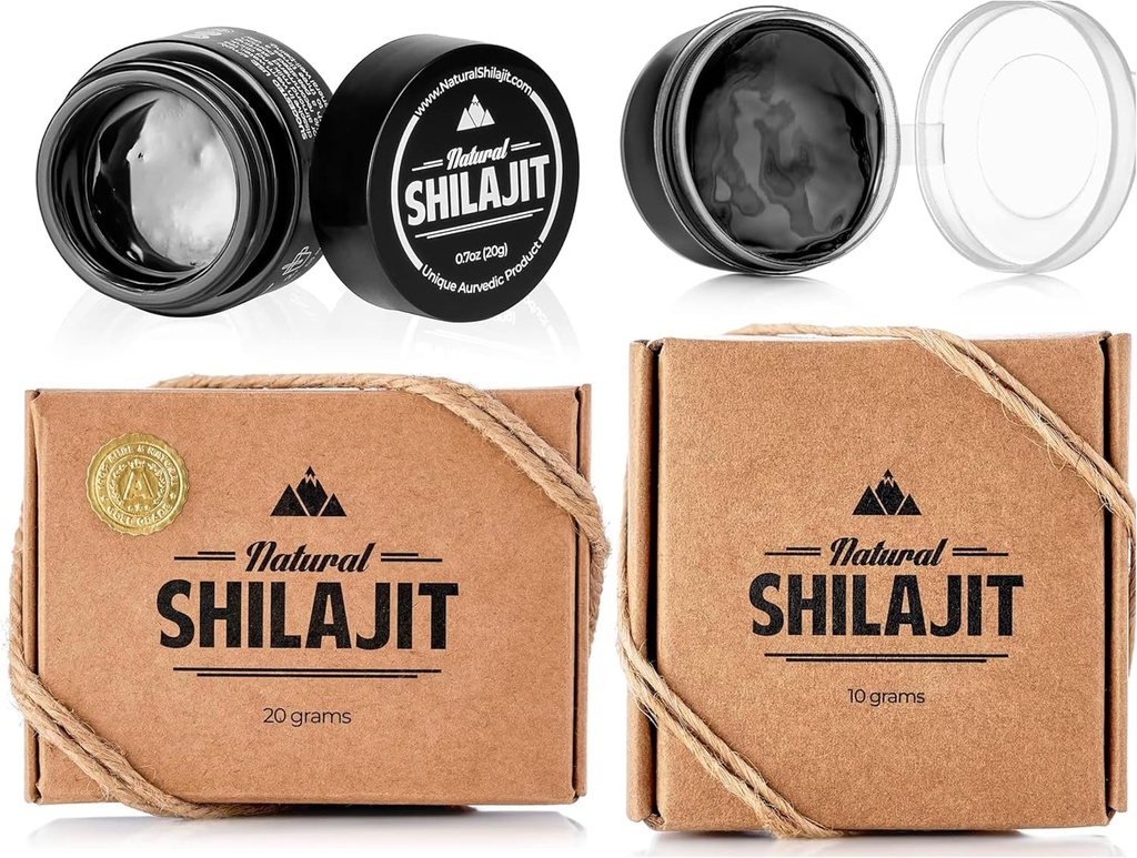 Resina SHILAJIT NATURAL - Suplemento Shilajit com Ácido Fulvico & Trace Minerals, Nutrientes à Base de Plantas para Energia, Suporte Imune e Vitalidade - 20 Gram & 10 Gram