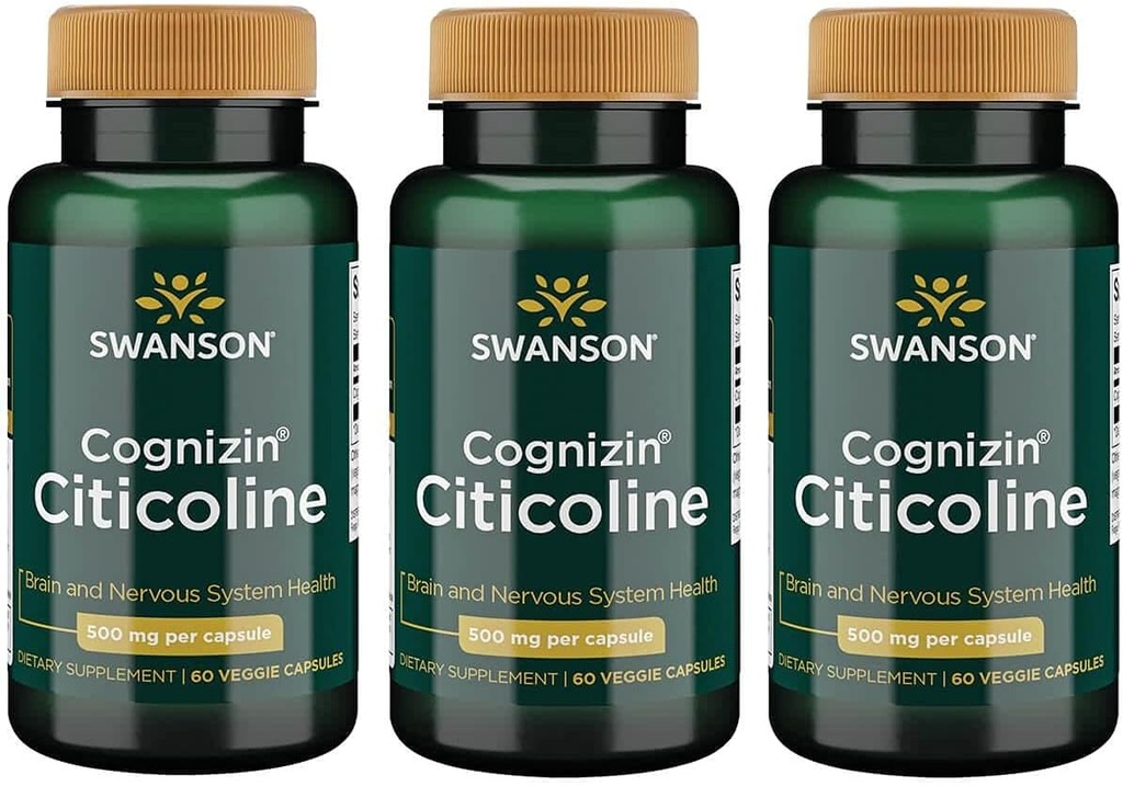 Swanson Cognizin Citicolina 1.000 Milligrams 60 Veg Cápsulas (3 Embalagem)