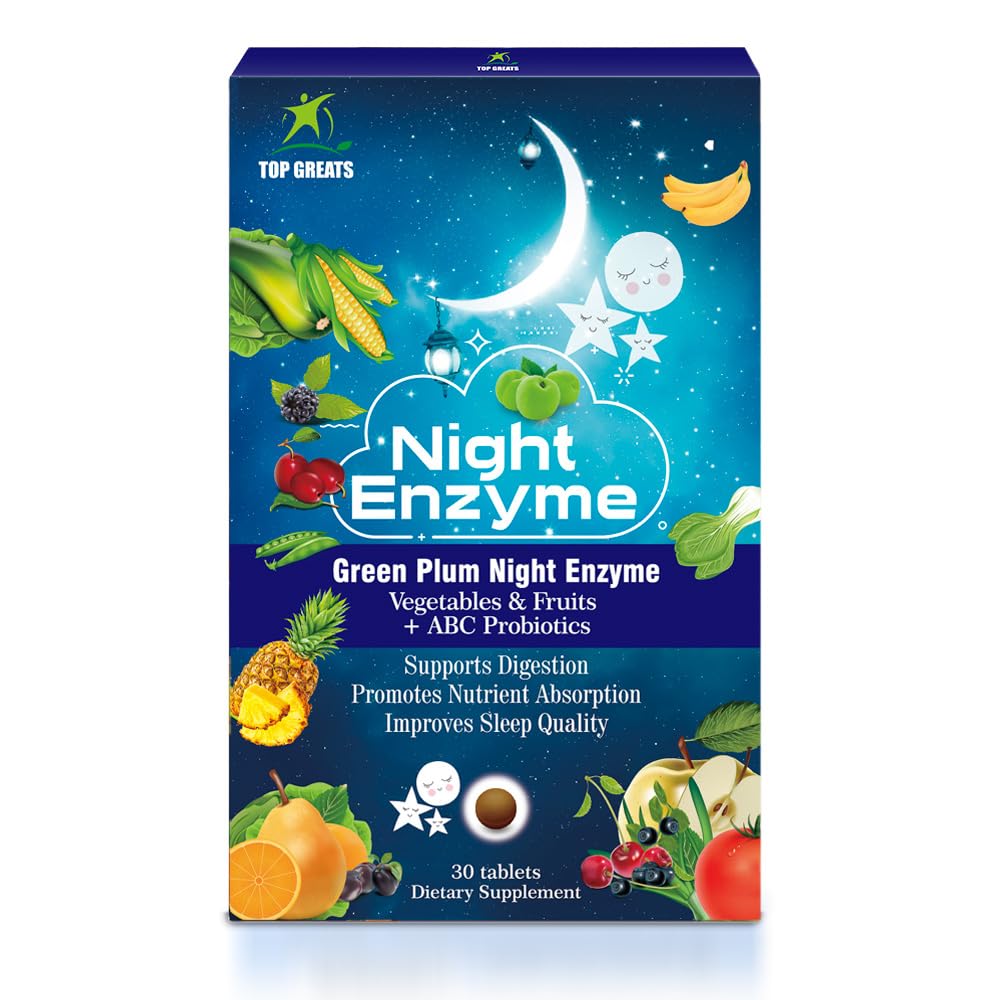 Enzima noturna, Enzimas Digestivas Multi Digestivas Diárias, Frutas de ameixa verde e vegetais com probióticos, Bloating alívio, melhor qualidade do sono, para homens e mulheres, promover a saúde digestiva - 60 comprimidos