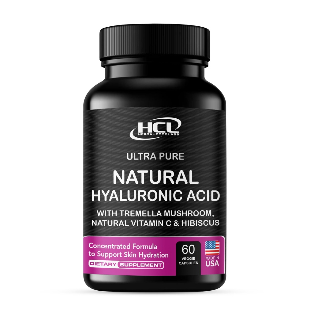 Suplemento de ácido hialurônico natural 5X pílulas de hidratação mais forte de Puro cogumelos Tremella com vitamina C & Hibiscus - Suplemento de pele Anti rugas Cápsulas dietéticas - vitaminas unhas de cabelo
