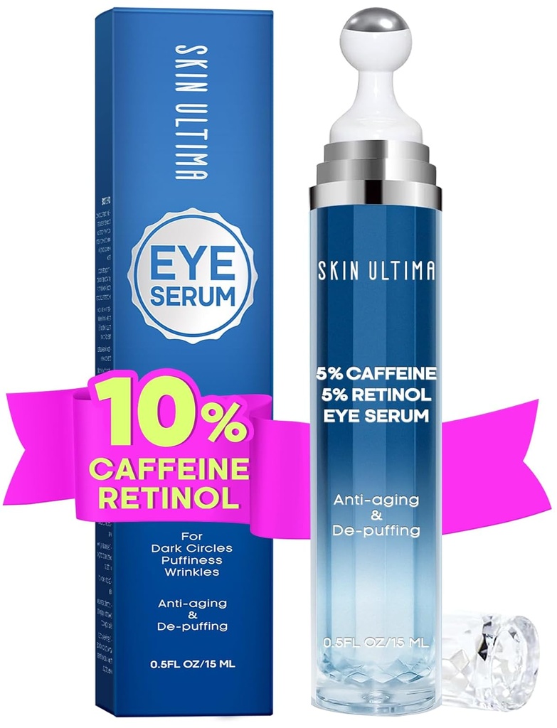 5% Cafeína 5% Retinol Eye Cream para círculos escuros, Puffiness e Bags, Ácido Hialurônico e Niacinamida Sob Creme Eye Cream Anti Envelhecimento, Sero dos olhos para linhas finas, 360° Eye Massage Ball Roller