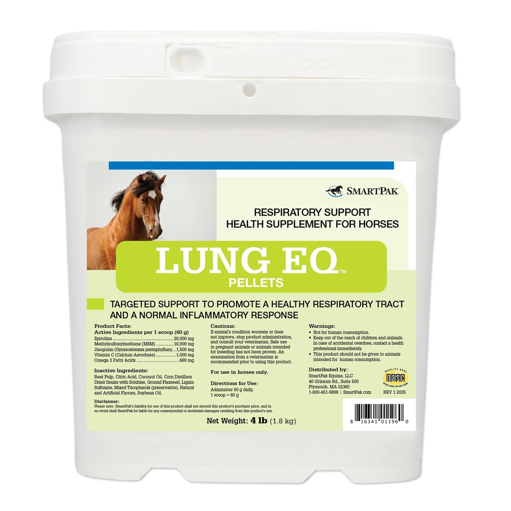 SmartEquine Lung EQ Pellets para o suporte respiratório Saúde dos Cavalos Spirulina para cavalos com antioxidantes, plantas daninhas, minerais