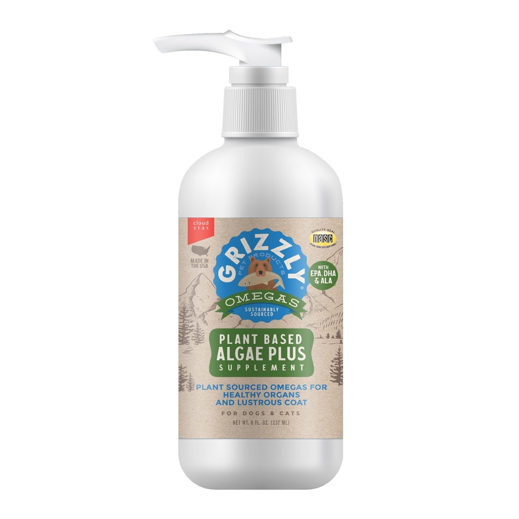 Grizzly Pet Products Algal Plus Omega 3-6-9 Suplemento alimentar para cães e gatos, 8 Ounce Garrafa