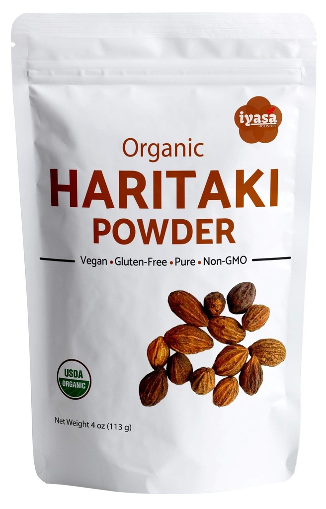 Iyasa Holistics Organic Haritaki Powder, Harde, Harad, Terminalia chebula, Kadakapudi, Ayurveda erva para Digestion, Alívio de gás, Função Bowel saudável, superalimento, Resealable Pouch de 4 onças