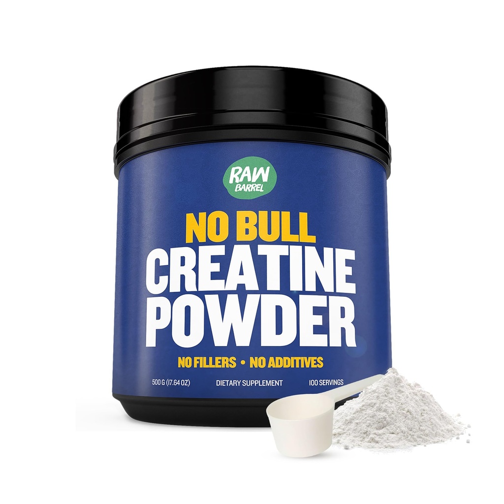 "No Bull" Creatina em pó, Suplementos em massa Creatina Monohidrato para Recuperação Mais Rápida, Aumento do volume muscular, Força e Potência, Creatina Micronizada para Homens e Creatina para Mulheres, 500g