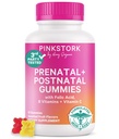 Fertilidade da Cegonha Rosa + Vitaminas Gummy pré-natais + pós-natais – Apoio à viagem de maternidade completa – Multivitamina com Folato, B Vitaminas, Zinco e Biotina – 60 Gummies de frutas variadas