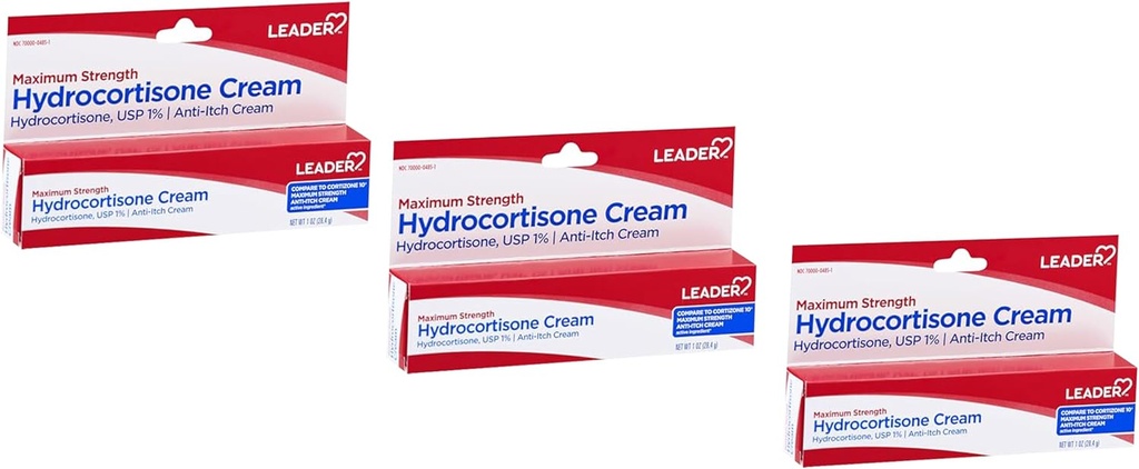 Líder Creme de Hidrocortisona, Loção Anti-Itch para Psoríase, Força Máxima, Creme de Alivio de Coceira Instantânea para Mordidas de Mosquito, Eczema, Dermatite, Infecções da Pele e Hemorroidas, 1 oz (3)