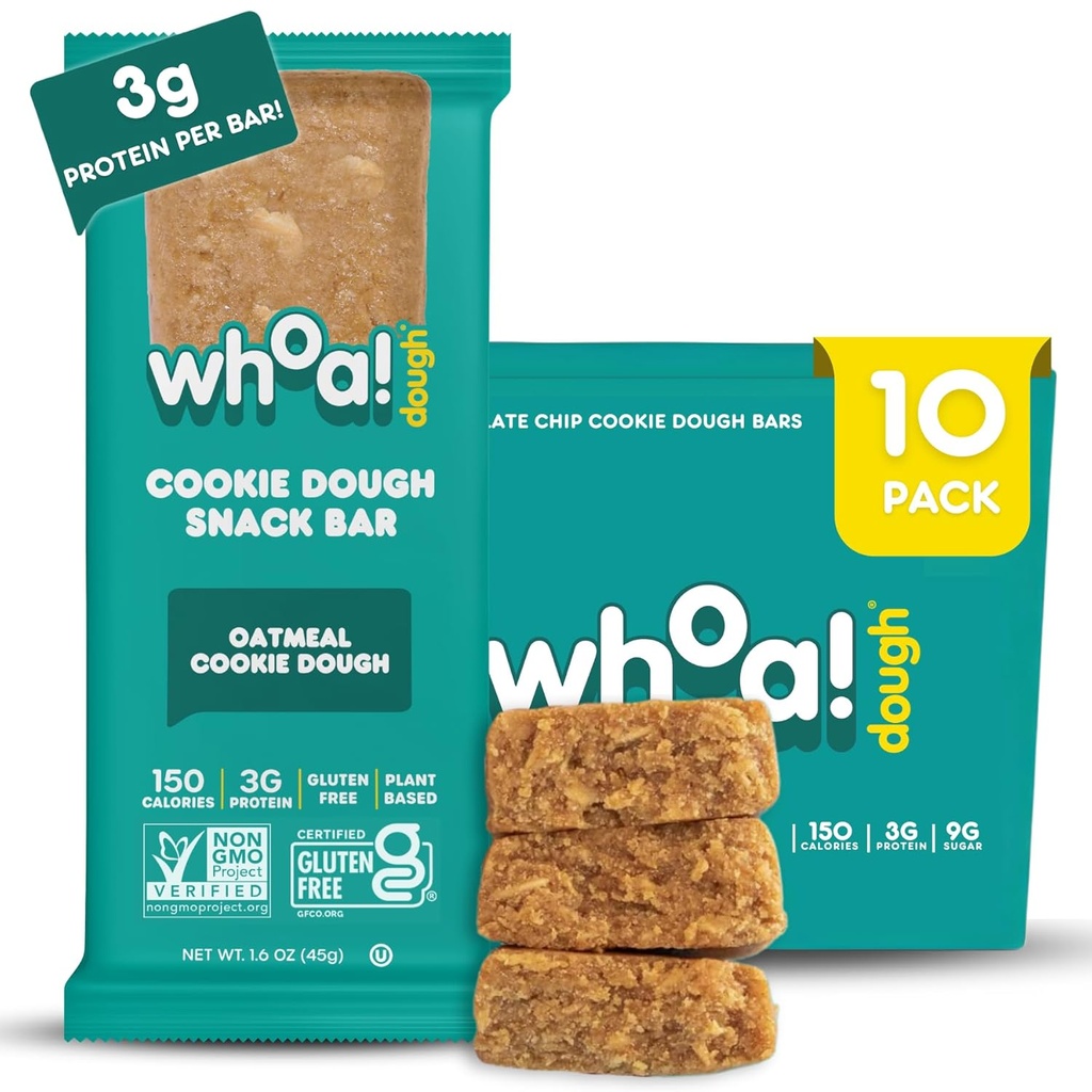 Bares não-GMO, Kosher e Gluten Free Bares - Alimentos saudáveis para lanches - Lanches baseados em plantas feitos com ingredientes reais - Aveia Cookie Dough - 10 Pack