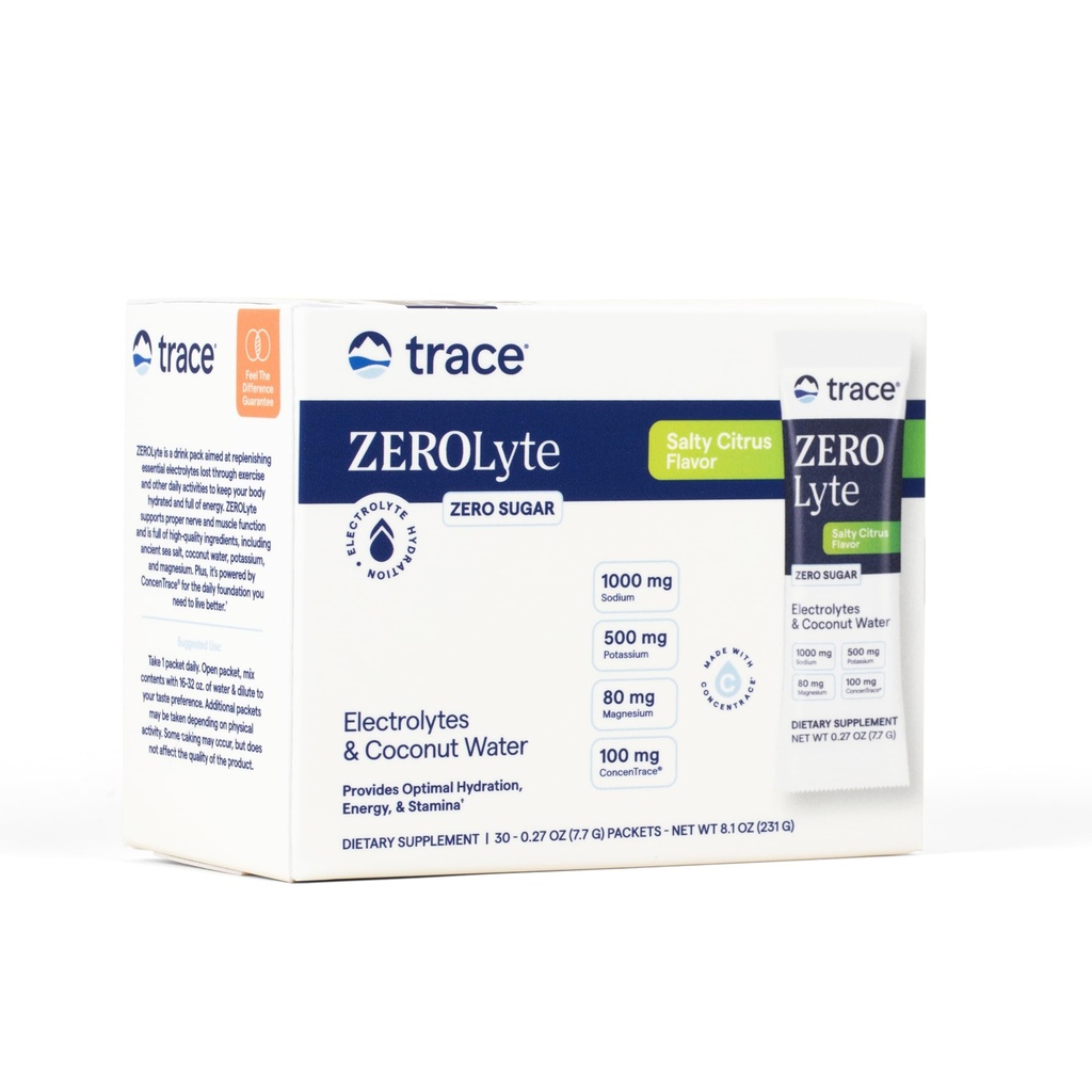 Trace Minerals ZeroLyte - Reabastecimento de Sódio e Eletrolítico - Energia e Hydration Support Drink Powder - Nerve & Muscle Function Support - Citrinos Salgados, 30 pacotes (30 servimentos)