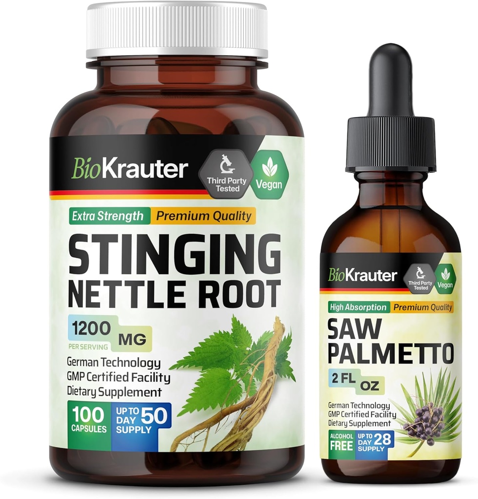 BIO KRAUTER Stinging Nettle 100 Cápsulas & Serra Palmetto Tintura 2 Fl. Oz.