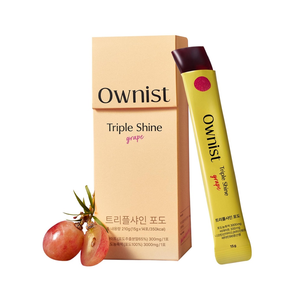 Ownist Triple Shine Grape Jelly On-The-Go - Alvos Manchas escuras e brilho da pele, contém BelightTM, vitaminas B, C - 14 Stick Packs