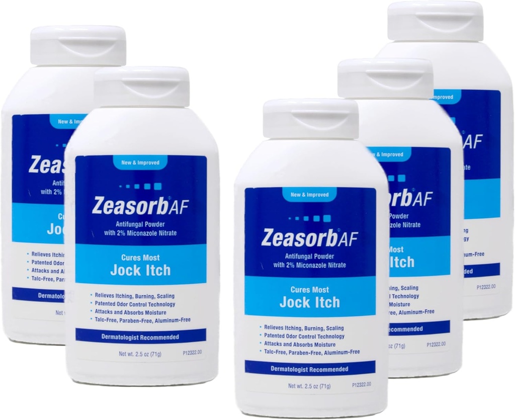 Zeasorb AF Pó antifúngico com nitrato de miconazol a 2%, curas a maioria do coceira Jock, 2,5 onças (Pacote de 5)