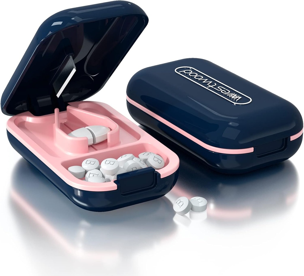 Cortador de pílulas, divisor de pílulas para cortar pílulas pequenas ou grandes pílulas em metade, pílulas de corte, vitaminas, tablets, lâmina de aço inoxidável, tamanho de viagem (Cutter de pílulas, azul)