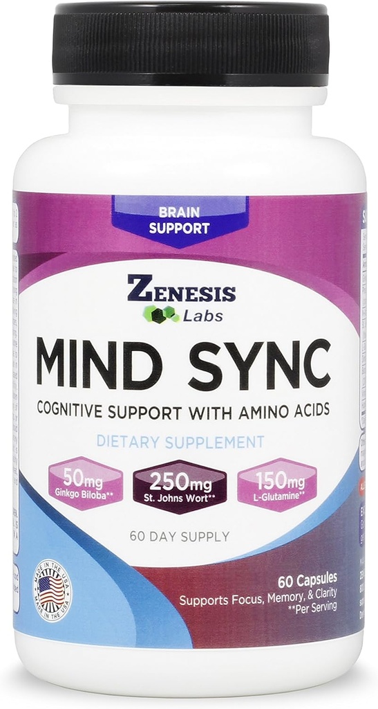 Zenesis Labs Mend SYNC - 60 Cápsulas com Ginkgo Biloba, St John's Wart & L-Glutamina - Leia as Avaliações