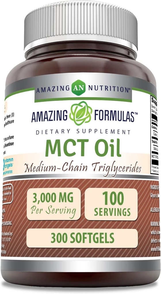 Formulas surpreendentes Suplemento de óleo MCT 1000 Mg por serviço . Softgels . Não-GMO . Sem glúten .Made in USA (1 Pack, 300 Count)