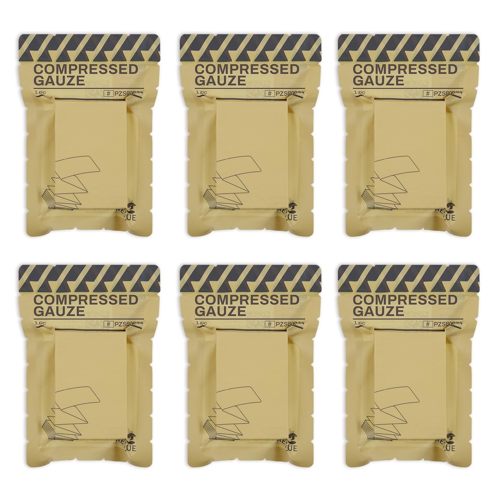 RHINO RESCUE Gaze comprimido estéril para curativo de feridas de emergência, primeiros socorros e kit de trauma, 6 Pack