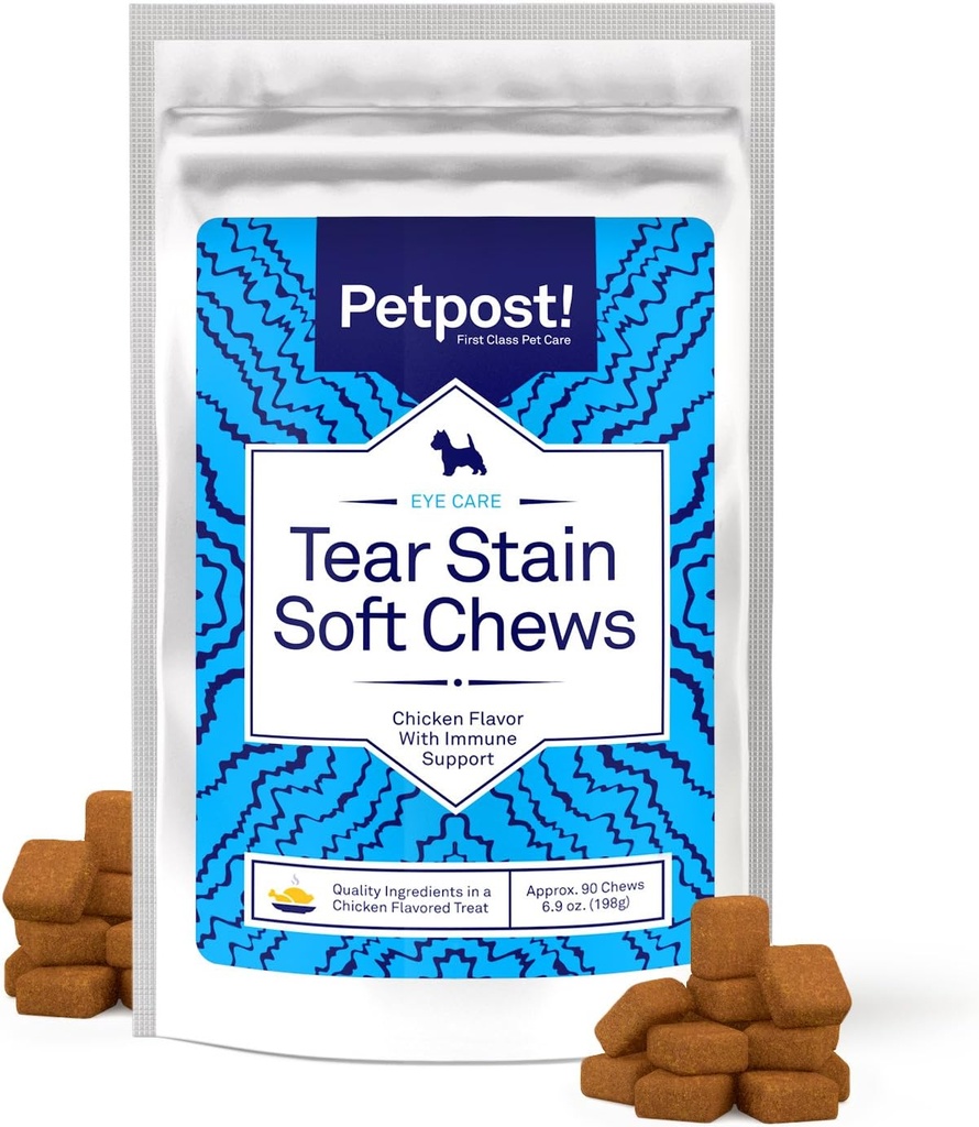 Petpost Tear Stain Removedor mastigação suave para cães de 90 Count Chicken Flavor Dog Tear Stain Support Supplement