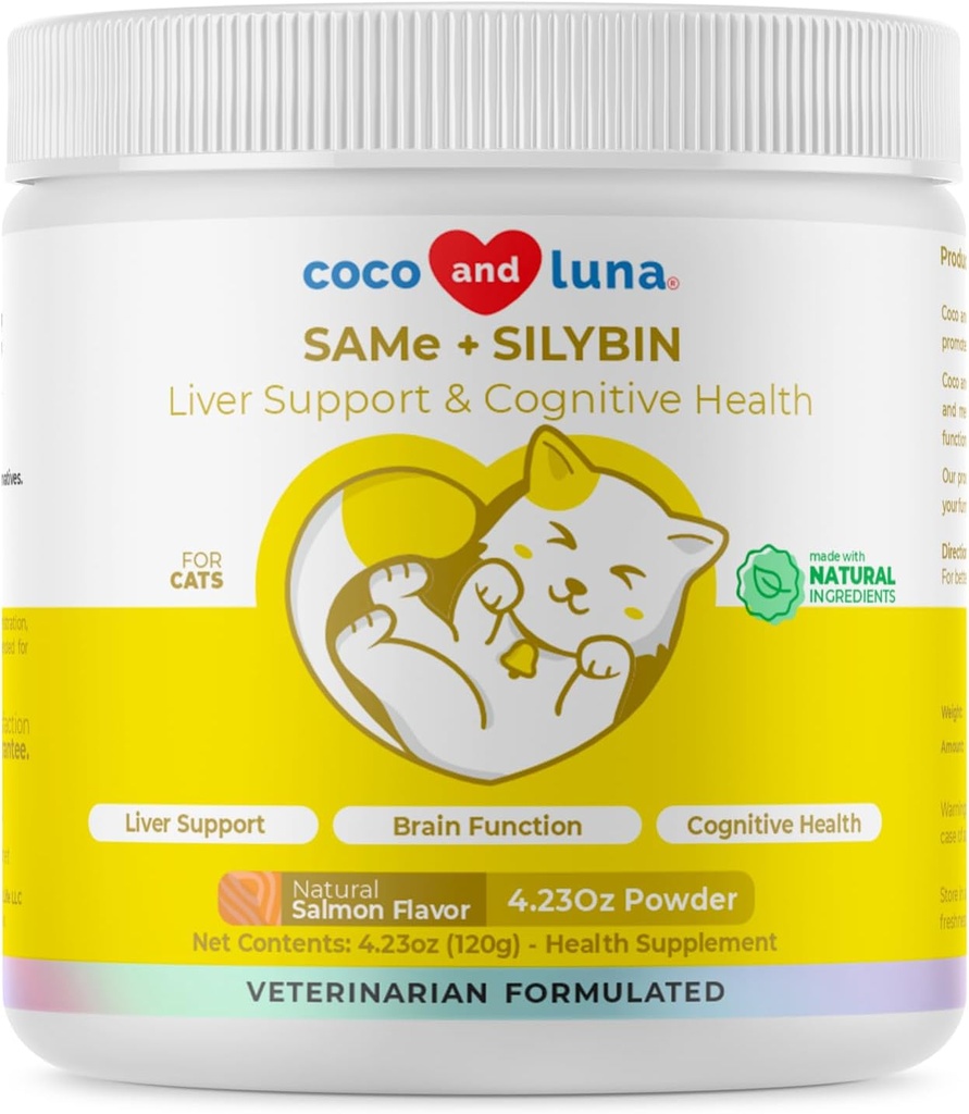 Mesma e silybin para gatos - S-Adenosyl-L-Metionina - 120g Pó - Suplemento de fígado - Promove suporte cognitivo e fígado