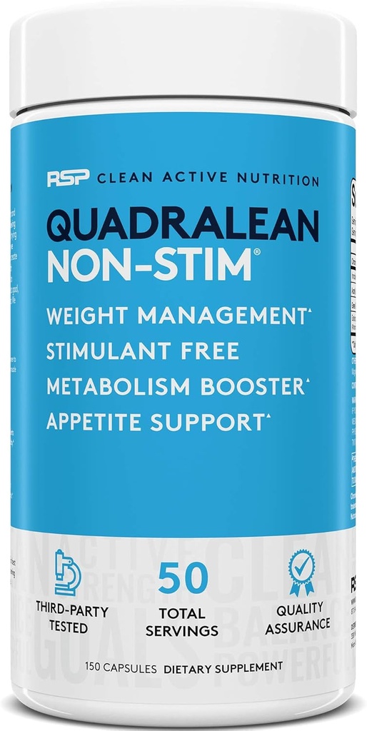RSP Nutrition QuadraLean - Estimulante Gestão de Peso Livre, Impulsor de Metabolismo, Energia e Suporte de Apetite - CLA, L-Carnitina, Extrato de Chá Verde, Fórmula Não-Stim, 50 Serv (Packaging May Vary)