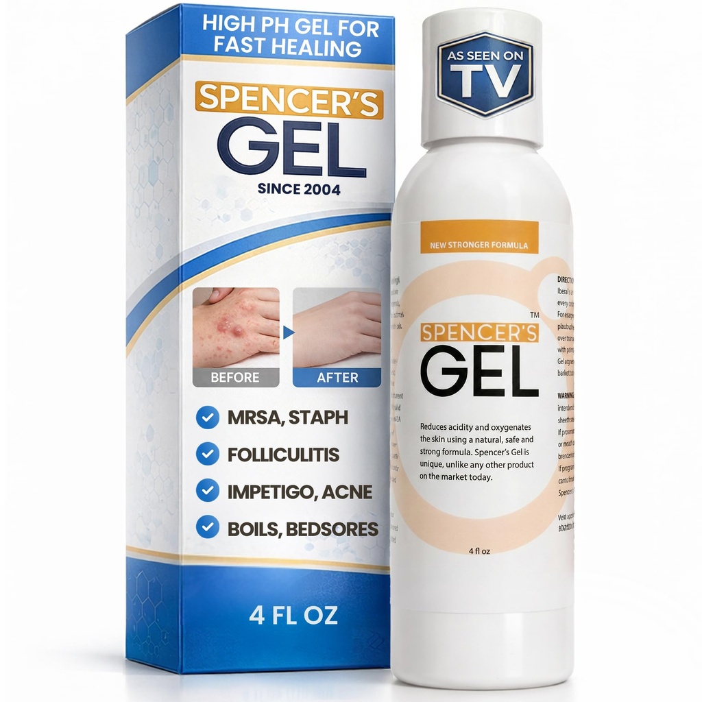 Fórmula Alcalina Gel de Spencer (4 onças) Desde 2004 A única solução de alta pH para problemas de pele teimosos (Boils, Furúnculos, Ulcerações, Ferimentos de Pressão, etc.) Não-Stinging, Atuação Rápida