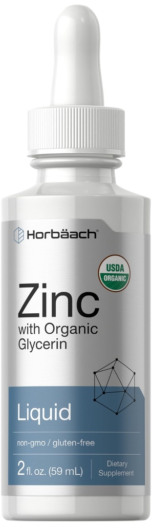 Horbäach Liquid Zinc Drops 2 Oz com Glicerina Orgânica, Vegetariana, Não-GMO, Suplemento sem glúten