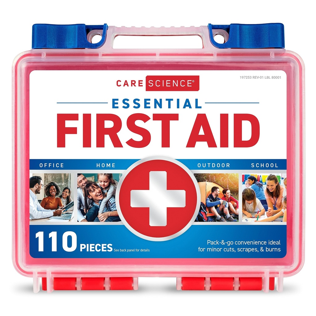 Cuidado Kit de primeiros socorros da ciência, 110 peças de uso profissional para viagem, trabalho, escola, casa, carro, emergência, sobrevivência, camping, caminhadas, e mais