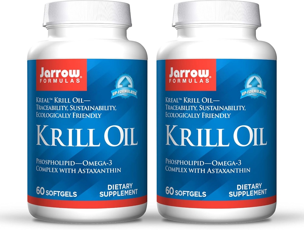 Jarrow Fórmulas Krill Oil - 60 Softgels - Phospholipid Omega-3 Complex com Astaxantina - Pode Apoiar Gestão Lipídica, Função Cérebro & Metabolismo - 30 Servimentos