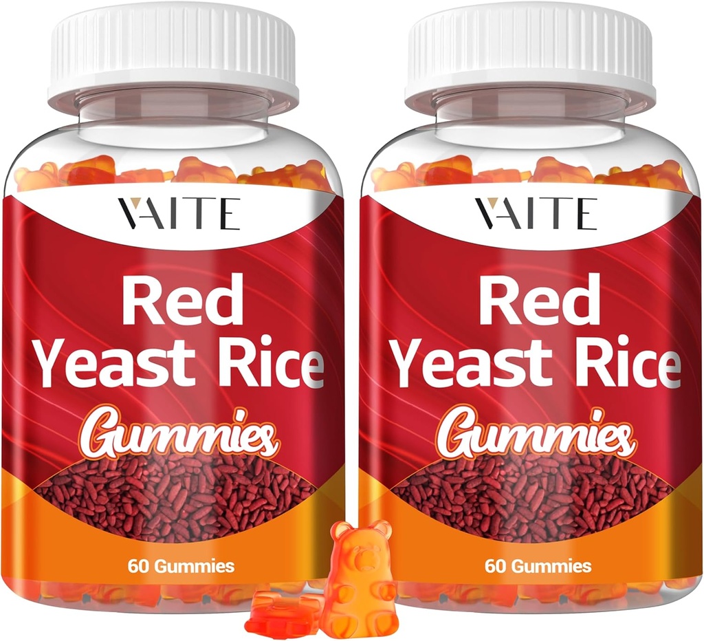 VAITE Red Yeast Rice com pastilhas Coq10 - 1200 mg RYR suplemento orgânico de sinergia com coenzima Q10 Monacolin K, não-GMO & Citrinina sem ervas Vegetariana Gummy Chews 60 Count (2 Pack)