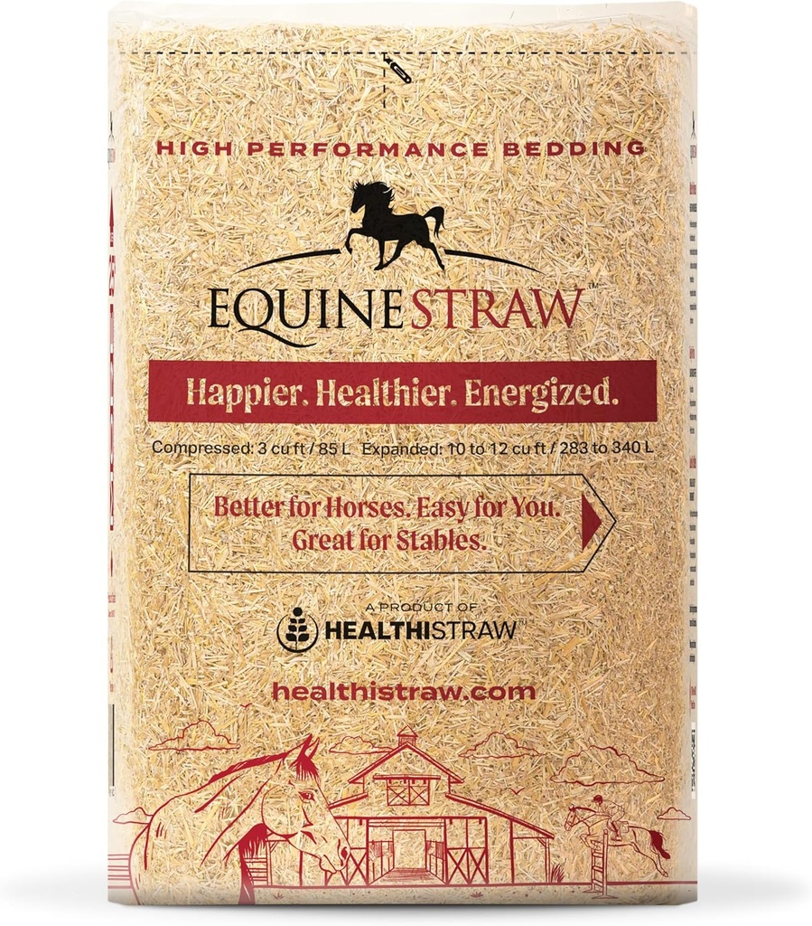 EquineStraw, 3 ft (25 lb) Expande para 10 ft de cu – Cama de palha de trigo para cavalos, potros e reboques – Livre de poeira, livre de alergénio, absorvente, seguro de pele sensível – Fonte sustentável