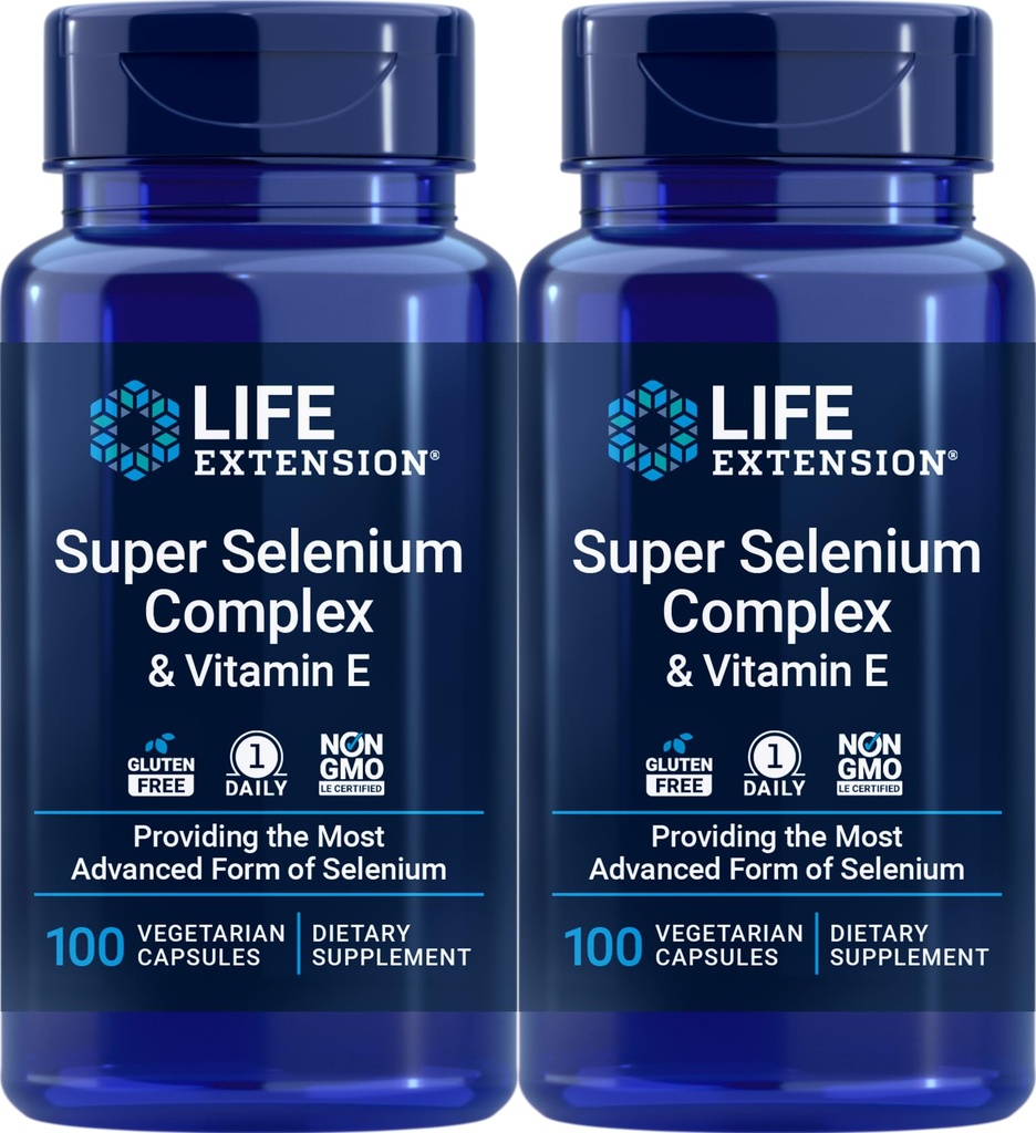 Extensão de vida Super Selenium Complex 200 mcg & Vitamina E, 100 Veg Caps (Pacote de 2)