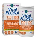 Planeta Vital - Flora Vital Probiótico avançado 100 bilhões UFC, 100 Strains Diversos, 10 Prebióticos Orgânicos, Suporte Imune, Prateleira Digestiva Saúde Probióticos Estáveis para Mulheres e Homens 30 Cápsulas