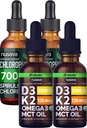 NUSAVA Sem sabor D3 K2 Drops e pacote de gotas líquidas de clorofila - vitaminas líquidas potentes para coração, articulação, energia e suporte imunológico - não-GMO, sem glúten, 2pk cada