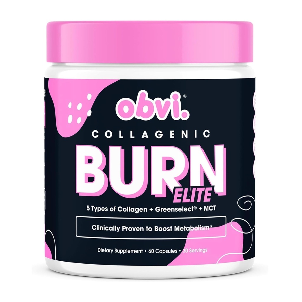 Obvi Burn Elite Suporta Metabolismo Impulsionar, Energia e Foco Suplemento com Colágeno e Chá Verde Suporta Cabelo Saudável, Pele, Unhas e Articulações