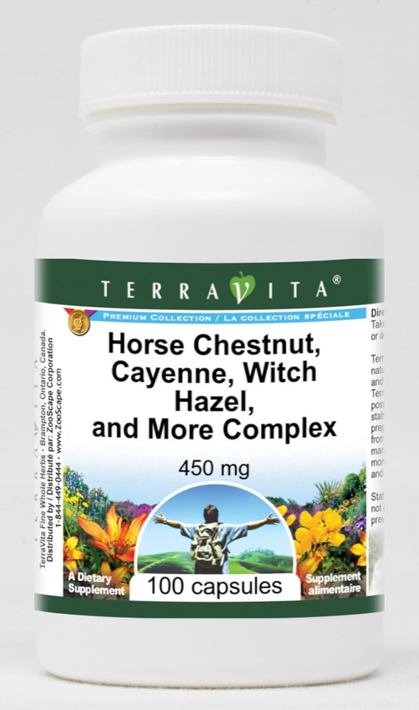 Terravita Horse Chestnut, Cayenne, Witch Hazel, e Mais Complex - 450 mg (100 Cápsulas, ZIN: 517073)
