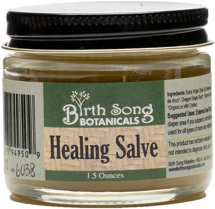 Sonda de nascimento Botânicas Herbal Healing Salve Primeiros Socorros Pomada, Irritações da pele de ervas Salve, 1,5 oz Jar