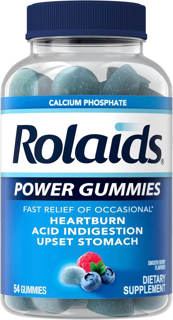Gummies de Poder Rolaids, alívio rápido de Azia Ocasional e Indegestão de Ácido, Suplemento dietético, Cereja Suave, 54 Gummies