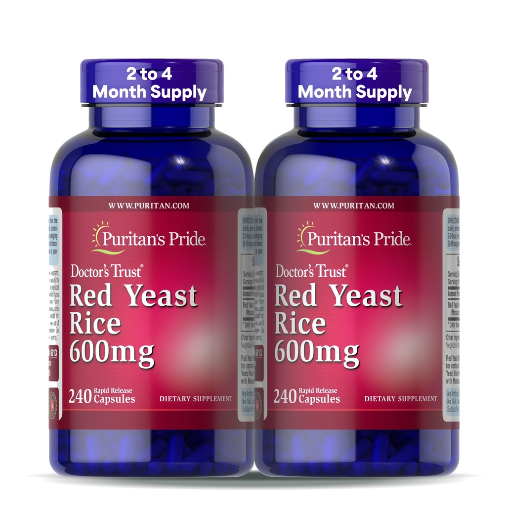 Puritan's Pride Doctors Trust® Red Yeast Rice 600mg, Dietary Supplement, 240 Rapid Release Cápsulas, 2 Pack