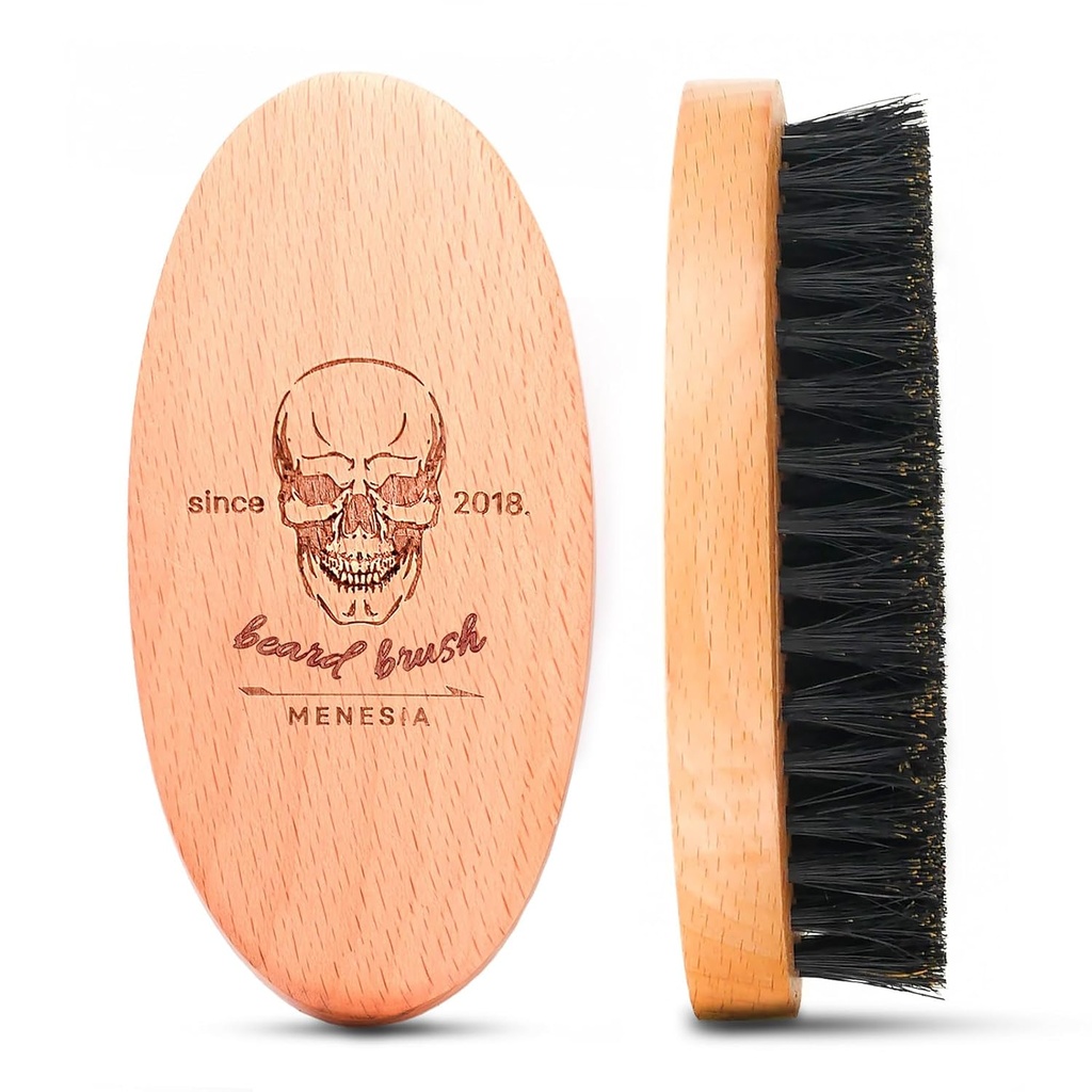 Escova de barba de cabelo de javali para homens, Escova de barba macia pequena dos homens de viagem de bolso (Crânio)