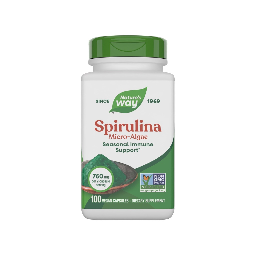 Natureza da maneira espirulina micro-algas, suporte imunológico sazonal*, Fonte de vitamina A (Beta caroteno), 760 mg por serviço, 100 cápsulas Vegan (Pacote de Maio Vary)