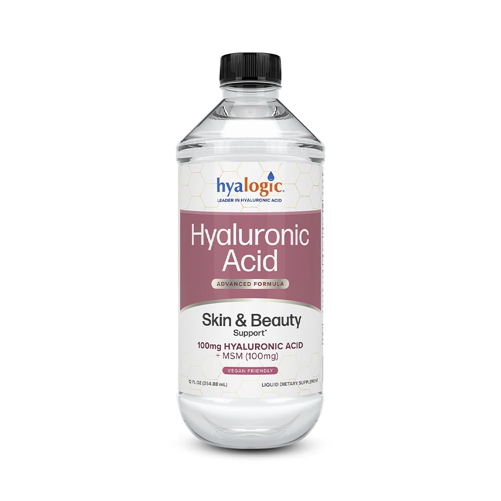 Hyalogic Liquid Hyaluronic Acid Supplement - Suporte da pele ingestível com 100mg HA e 100mg HSH - Hidratação natural para o rosto, olhos e lábios - Fórmula de Alto Peso Molecular - 12 onças