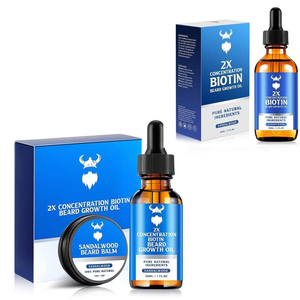 Kit de crescimento de barba de sândalo com biotina 2X para homens e óleo de crescimento de barba, ingredientes naturais e espessa o crescimento do cabelo facial