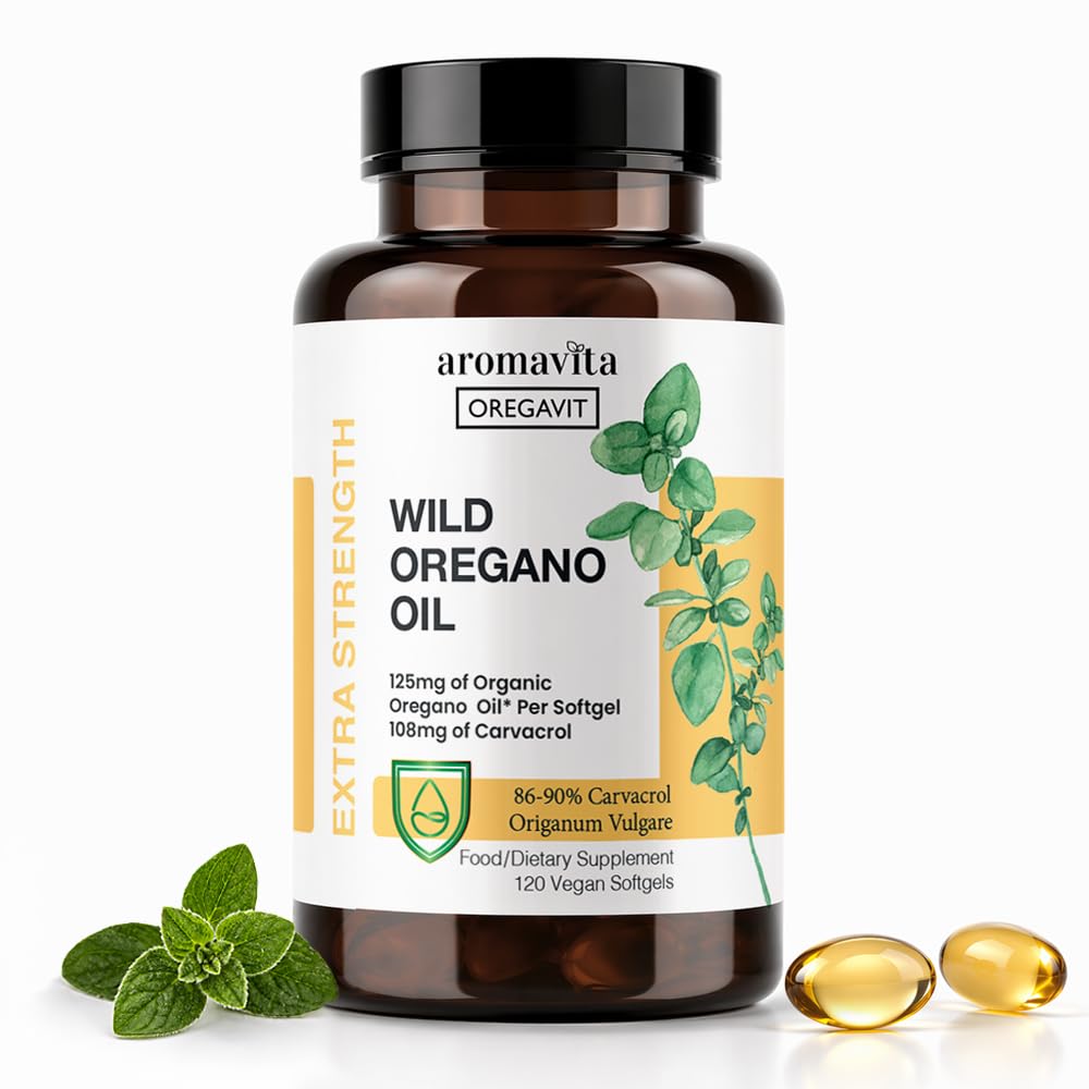 Vegan Wild Orégano Oil Cápsulas Orgânicas, 86-90% Carvacrol - 125mg Óleo de Orégano por Softgel - Imune e Suporte Digestivo, Antioxidante Natural, Vegan, Não OGM, 120 Cápsulas